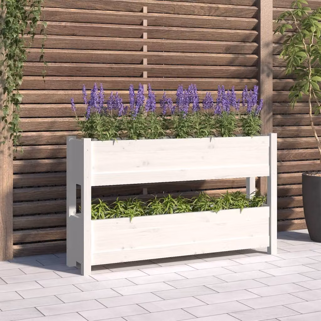 vidaXL Fioriera in Legno di Pino Bianco L: 112 cm, P: 25 cm, H: 66 cm