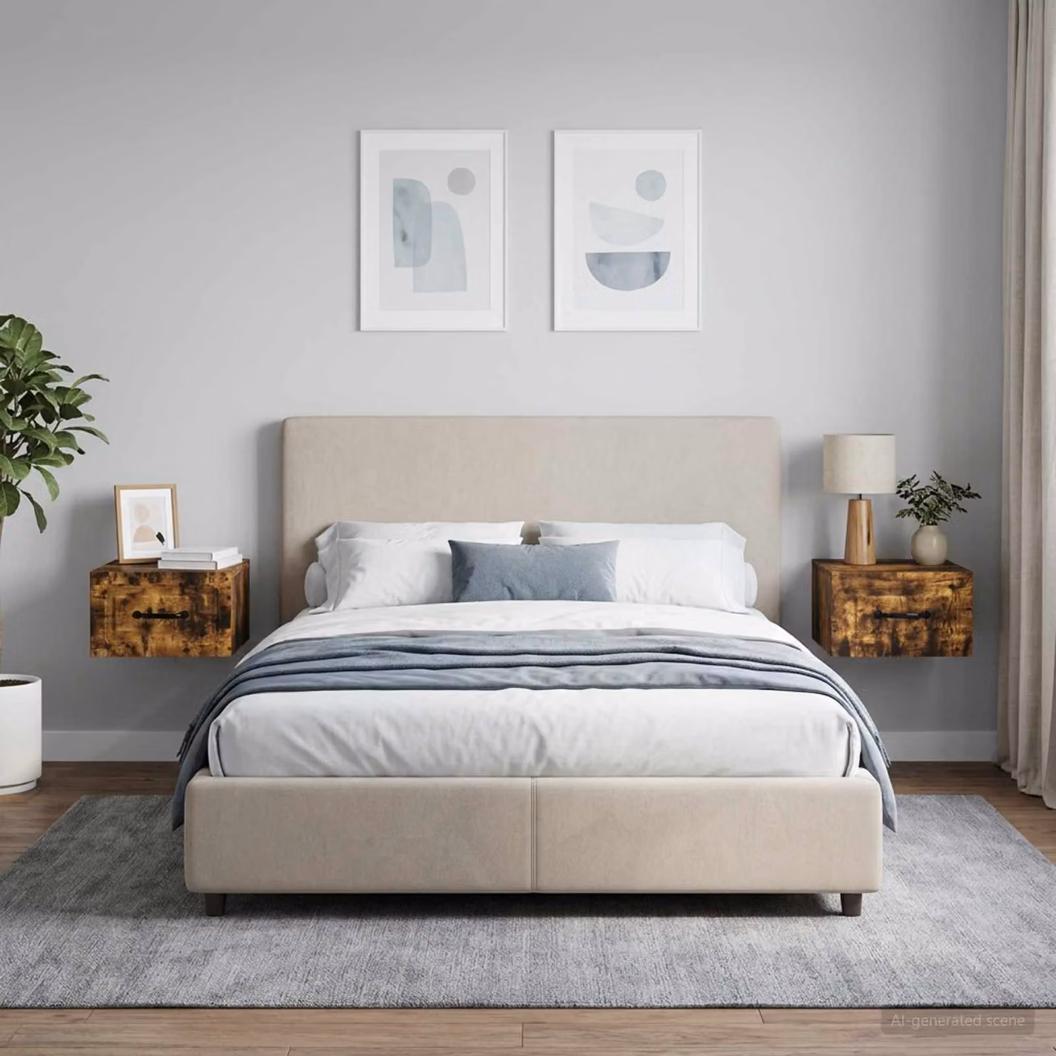 Set di 2 comodini sospesi vidaXL moderni in MDF colore Rovere Fumo, L 34,5 cm x P 33 cm x H 20 cm