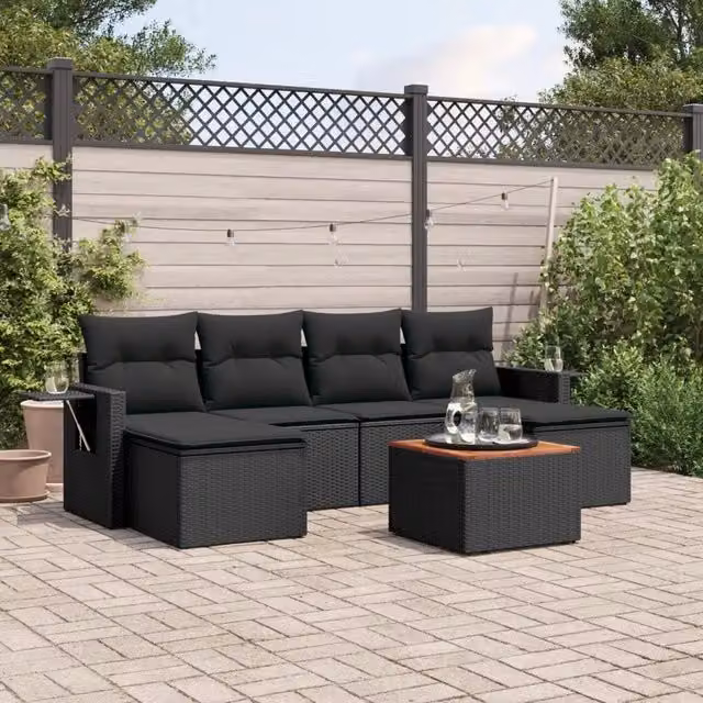 Set Divani da Giardino con Cuscini 7pz Nero Polyrattan 3224683