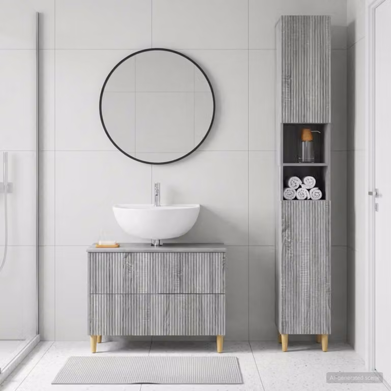 Set di mobili da bagno vidaXL ARNHEM composto da 2 pezzi, armadietto a muro e mobile sottolavabo, colore grigio Sonoma