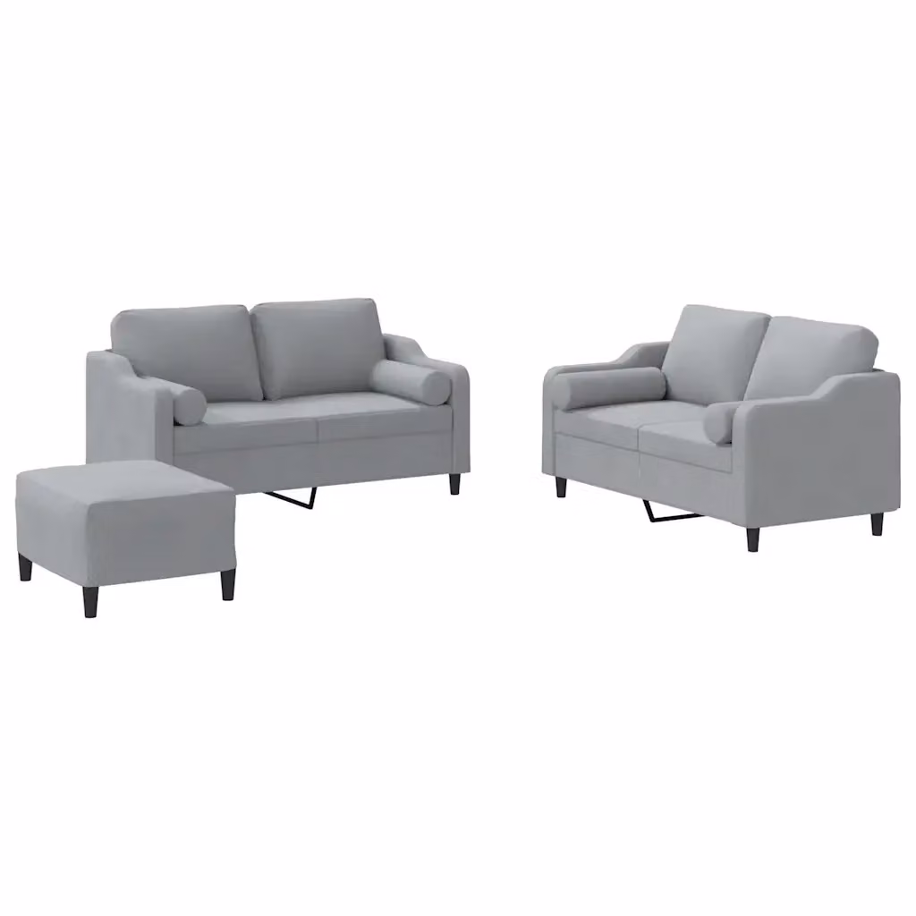 Set di divani da soggiorno 3 pezzi vidaXL in tessuto grigio con cuscini e struttura in metallo e MDF – 2