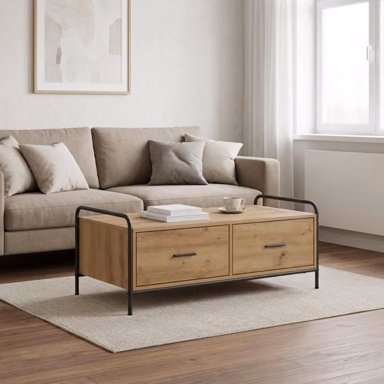 vidaXL Tavolino da salotto moderno rettangolare in legno e metallo marrone L: 99,5 cm, P: 49 cm, H: 41 cm