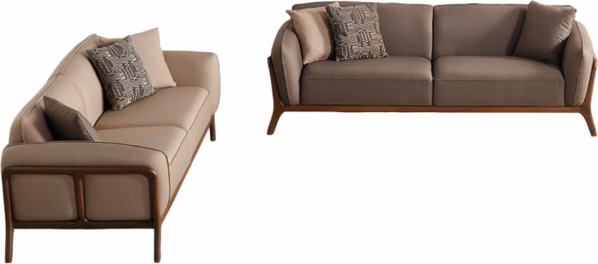 Stilvolle Beige Dreisitzer Garnitur Wohnzimmer Polstercouchen Sitzmöbel