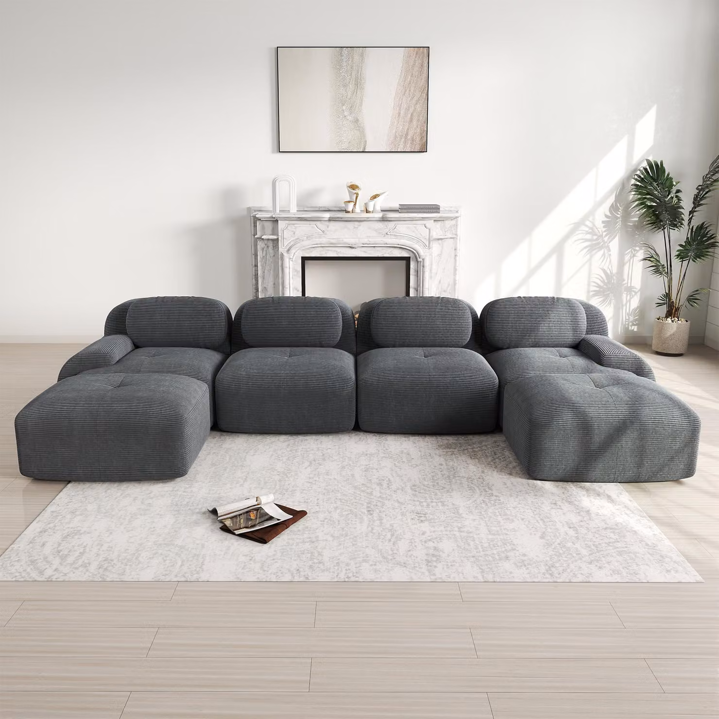 Divano modulare a forma di "U", rivestito in tessuto Cord, senza struttura a vista, facile da montare, imbottitura in schiuma 32D, adatto agli animali domestici (grigio)