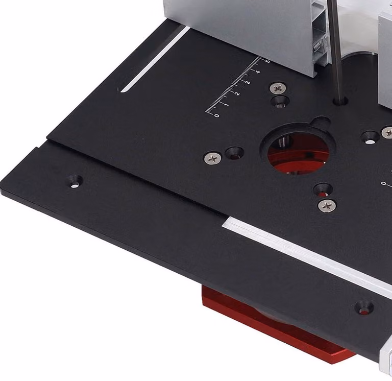 Tavolo di sollevamento per router, con piano superiore e meccanismo di sollevamento manuale