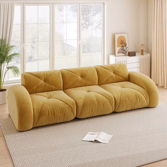 Divano modulare 281x95x76 cm senza telaio in schiuma 32D in chenille giallo