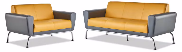 Sofagarnituren 3-Sitzer 2-Sitzer Gelb Grau Sofa-Set Leder Edelstahl