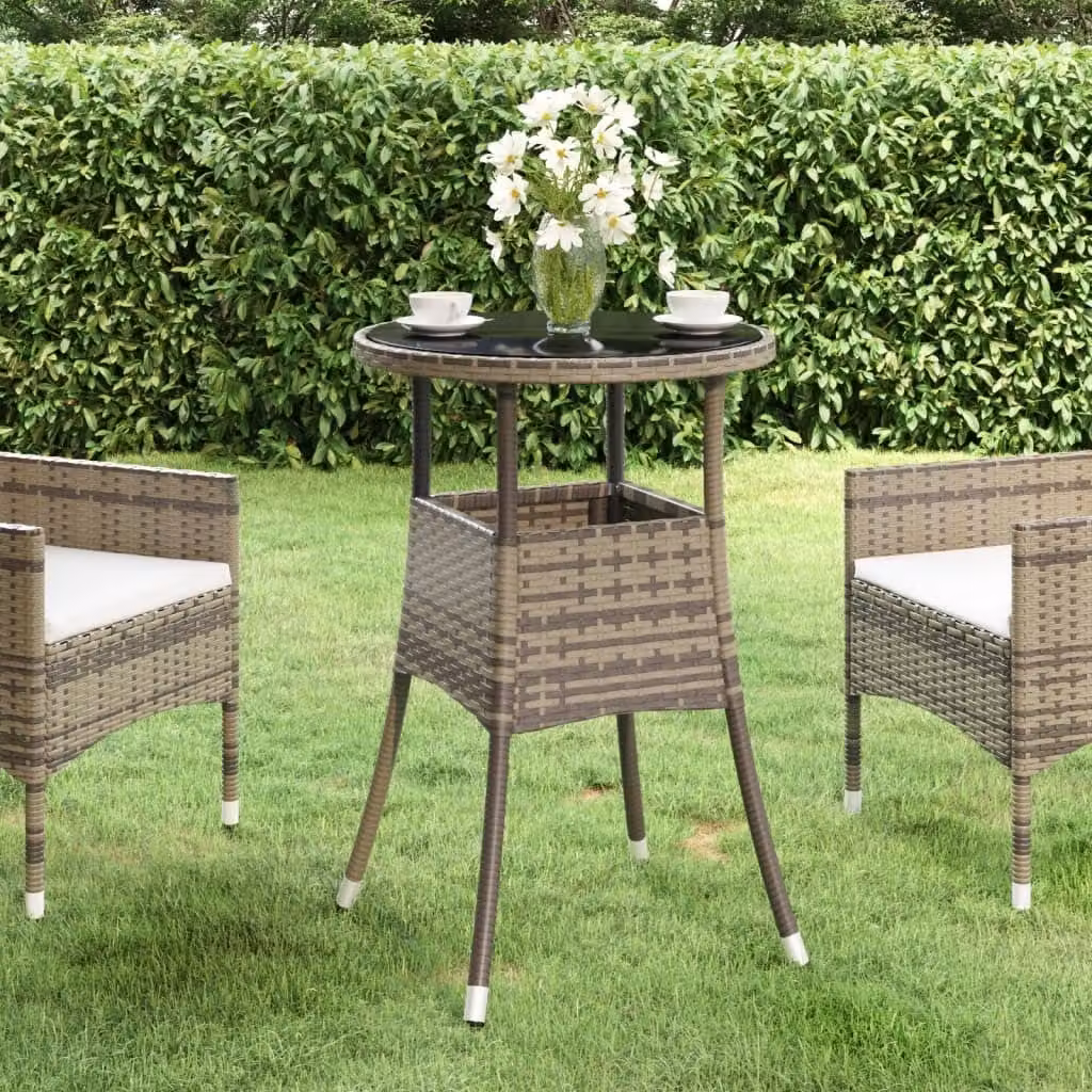 Maison Exclusive - Tavolo da giardino Ø 60 x 75 cm in vetro temperato e polyrattan grigio