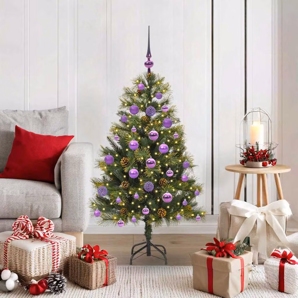 Albero di Natale artificiale pieghevole con luci LED warm white vidaXL, Verde, Altezza: 120 cm