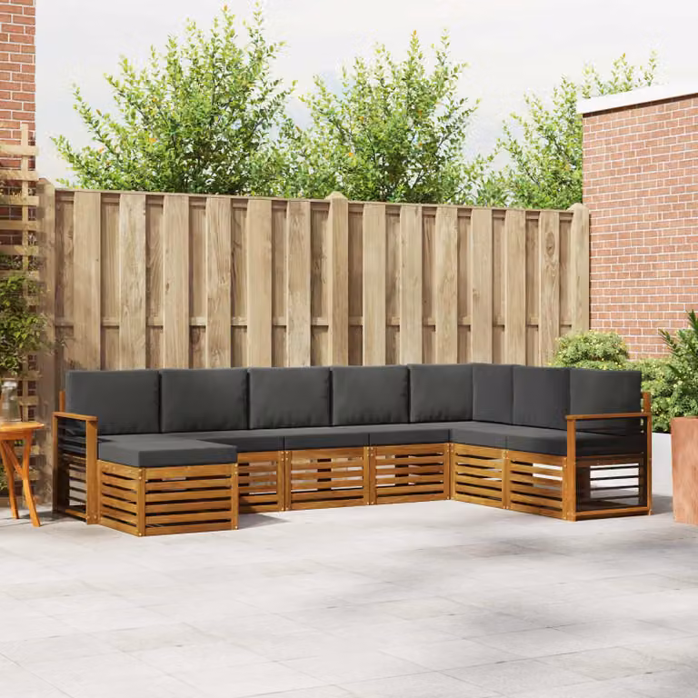 Set di divani da esterno vidaXL a forma di L composto da 8 pezzi in legno di acacia con cuscini beige e antracite