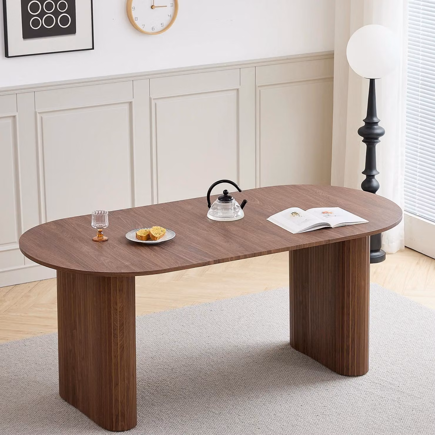 Tavolo da pranzo ovale, design moderno, aspetto legno, dimensioni 180 x 90 cm, adatto per 6 persone, colore marrone scuro