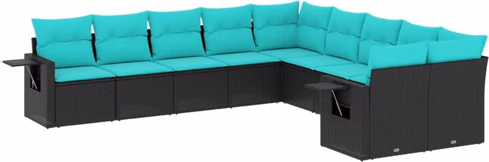 Set Divani da Giardino 10 pz con Cuscini Nero in Polyrattan