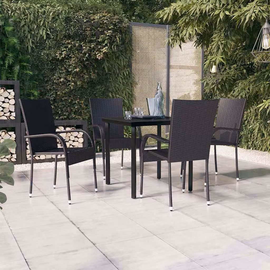 Set Mobili da Pranzo per Giardino vidaXL in Polyrattan e Vetro, 5 Pezzi, Nero
