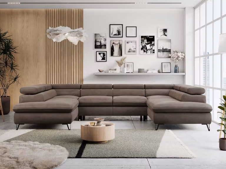 Divano da salotto a U, divano angolare, con funzione letto e contenitore - PETER U - Velvet - Marrone