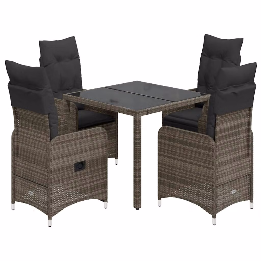 vidaXL Set Bistrò da Giardino 5 pz in Polyrattan e Metallo con Piano in Vetro Grigio – 1