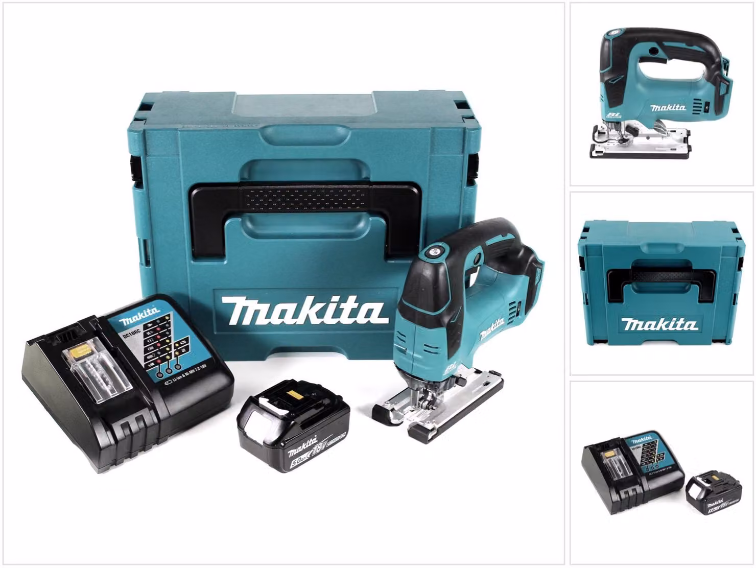 Makita DJV 182 RT1J Seghetto alternativo brushless a batteria 18V in valigetta Makpac + 1x Batteria 5,0 Ah + Caricabatterie
