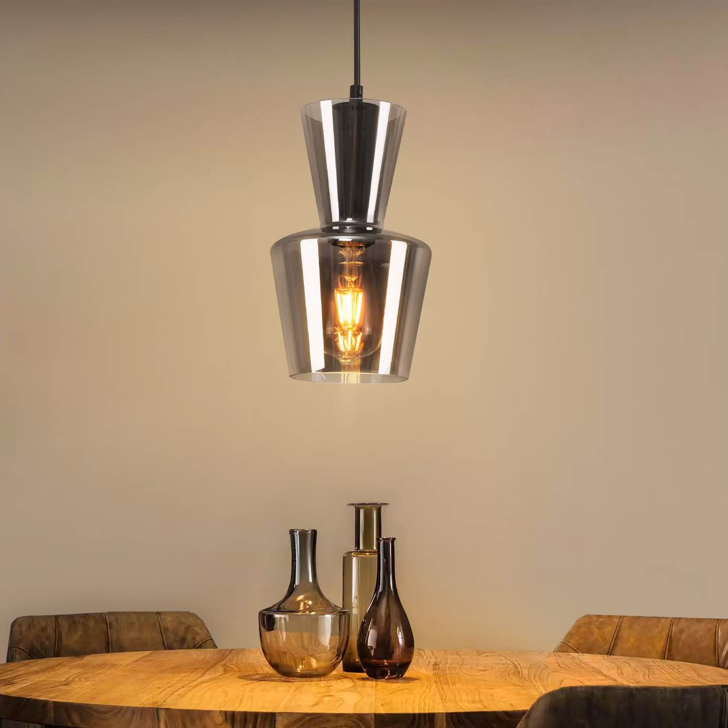 ZMH lampada a sospensione tavolo da pranzo lampada a sospensione soggiorno 1 fiamma tavolo da pranzo lampada E27 vetro lampada a sospensione camera da letto lampada a sospensione vintage retro sala da pranzo lampada grigio fumo per cucina hotel (senza lam