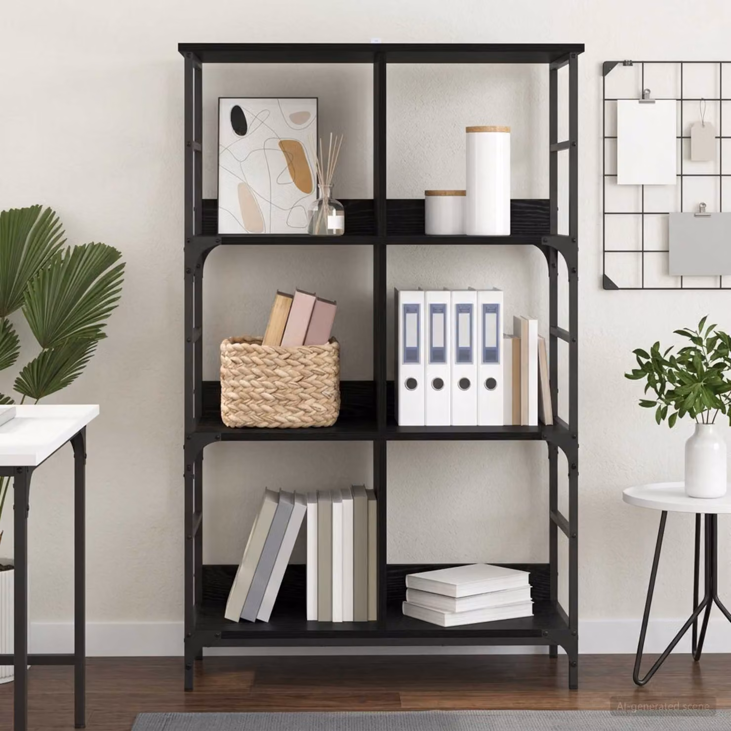 Libreria moderna vidaXL a 4 livelli in metallo e MDF, colore nero, L 78,5 cm x P 33 cm x H 117,5 cm
