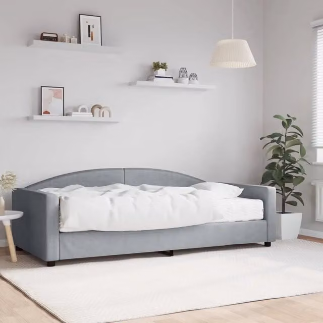 Divano Letto Moderno vidaXL in Tessuto Grigio con Materasso in Schiuma L/P/H: 223 x 110 x 75 cm, Materasso 100 x 200 cm
