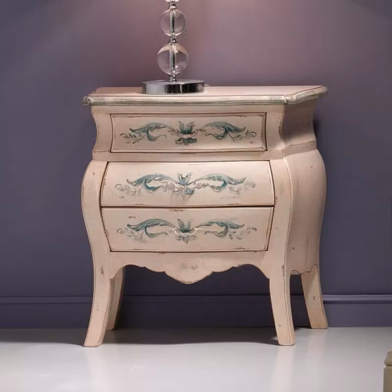 Comodino bombato in stile shabby chic con decori floreali Mobili 2G colore avorio L: 62 cm, P: 32 cm, H: 65 cm – 2