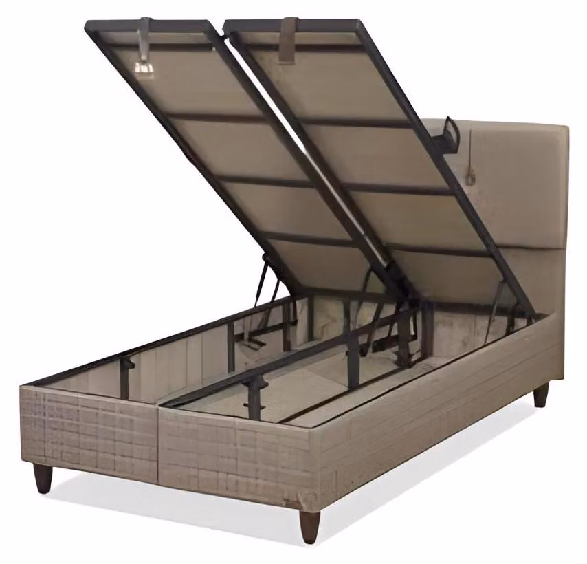 Braunes Textil-Holz Bett im eleganten Design