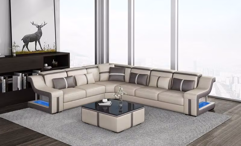 XXL Ecksofa Sofa Eck Wohnzimmercouch Sofa Couch Tisch Polster Sitz Leder