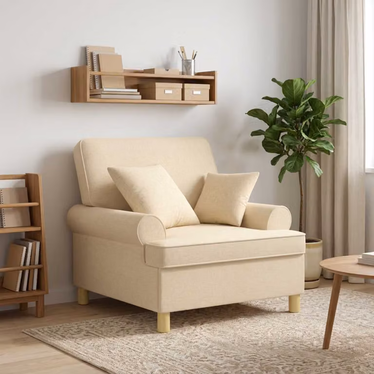 Poltrona XL vidaXL beige con cuscini in tessuto e imbottitura in schiuma