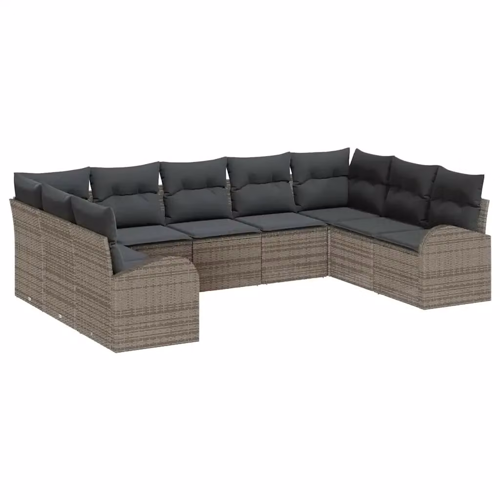 Set di divani da giardino vidaXL 9 posti in rattan grigio con cuscini imbottiti e struttura in acciaio – 2