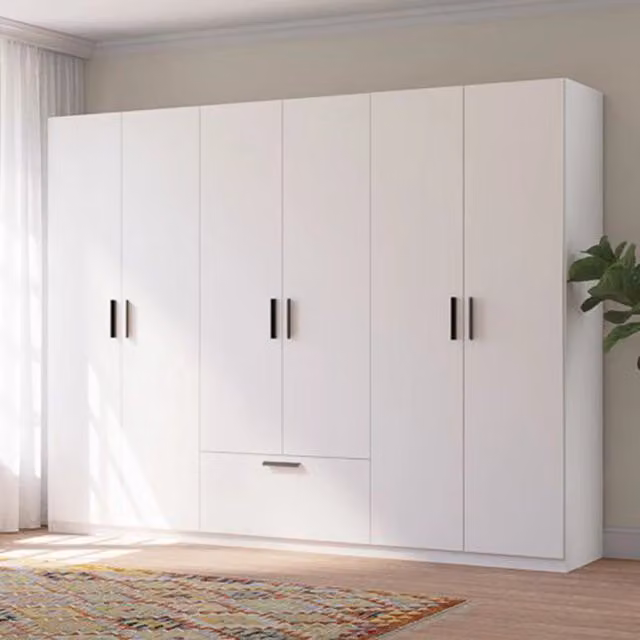 Armadio Camera da Letto Libaha, Guardaroba Grande 3 Ripiani, 269x210h cm Bianco