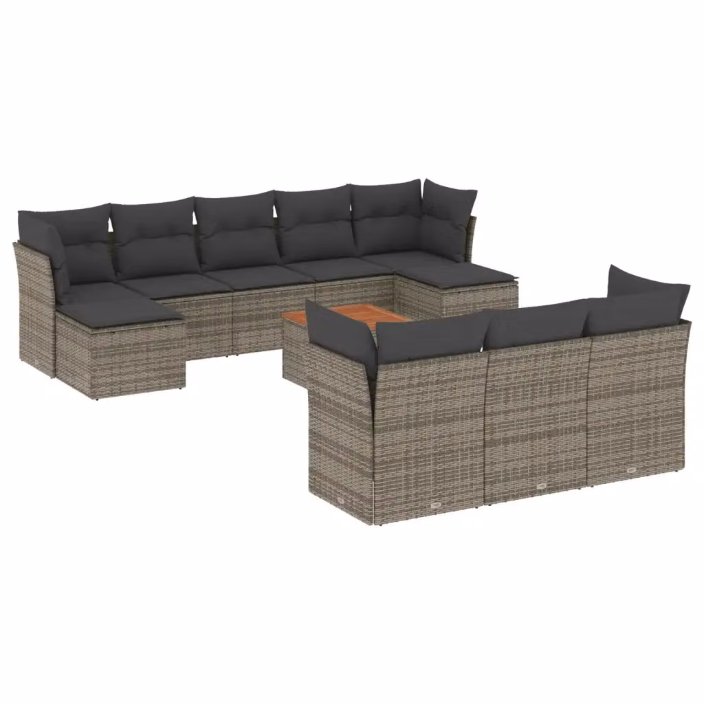 vidaXL Set Divani da Giardino 11 pz in Polyrattan Grigio con Cuscini e Tavolino da Esterno – 2