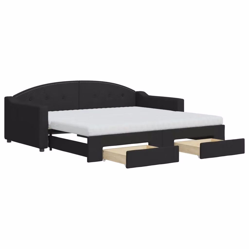 Divano Letto Estraibile con Cassetti vidaXL in Tessuto Nero L/P/H: 90 x 190 x 75 cm – 2