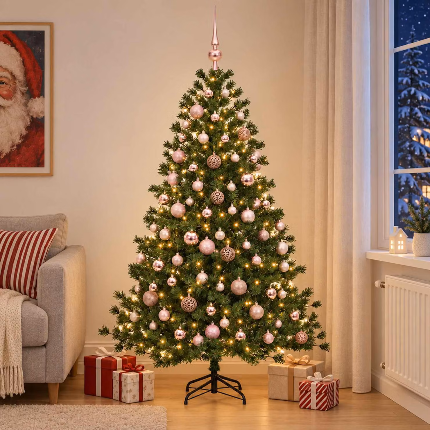 Albero di Natale artificiale con decorazioni a forma di sfera, altezza 240 cm, 300 luci LED