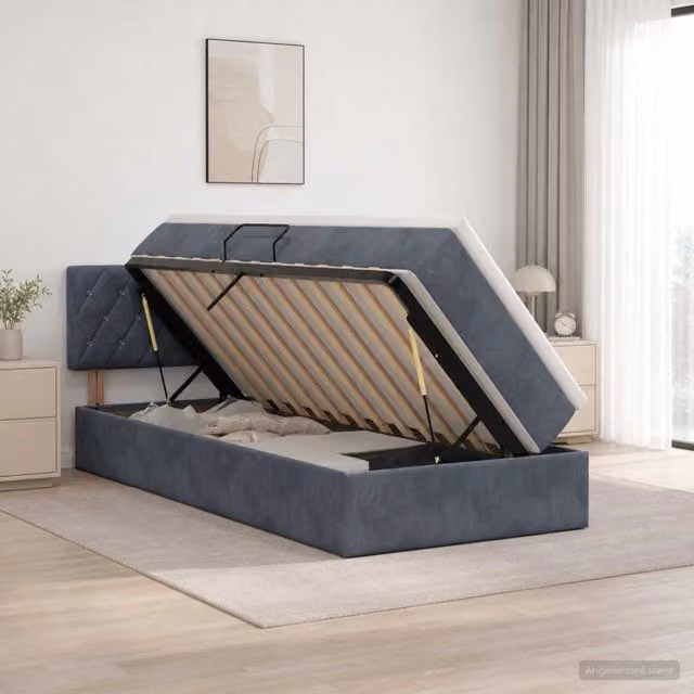 Letto con Contenitore Moderno vidaXL in Velluto Grigio e Bianco L/P/H: 194 x 90 x 88 cm