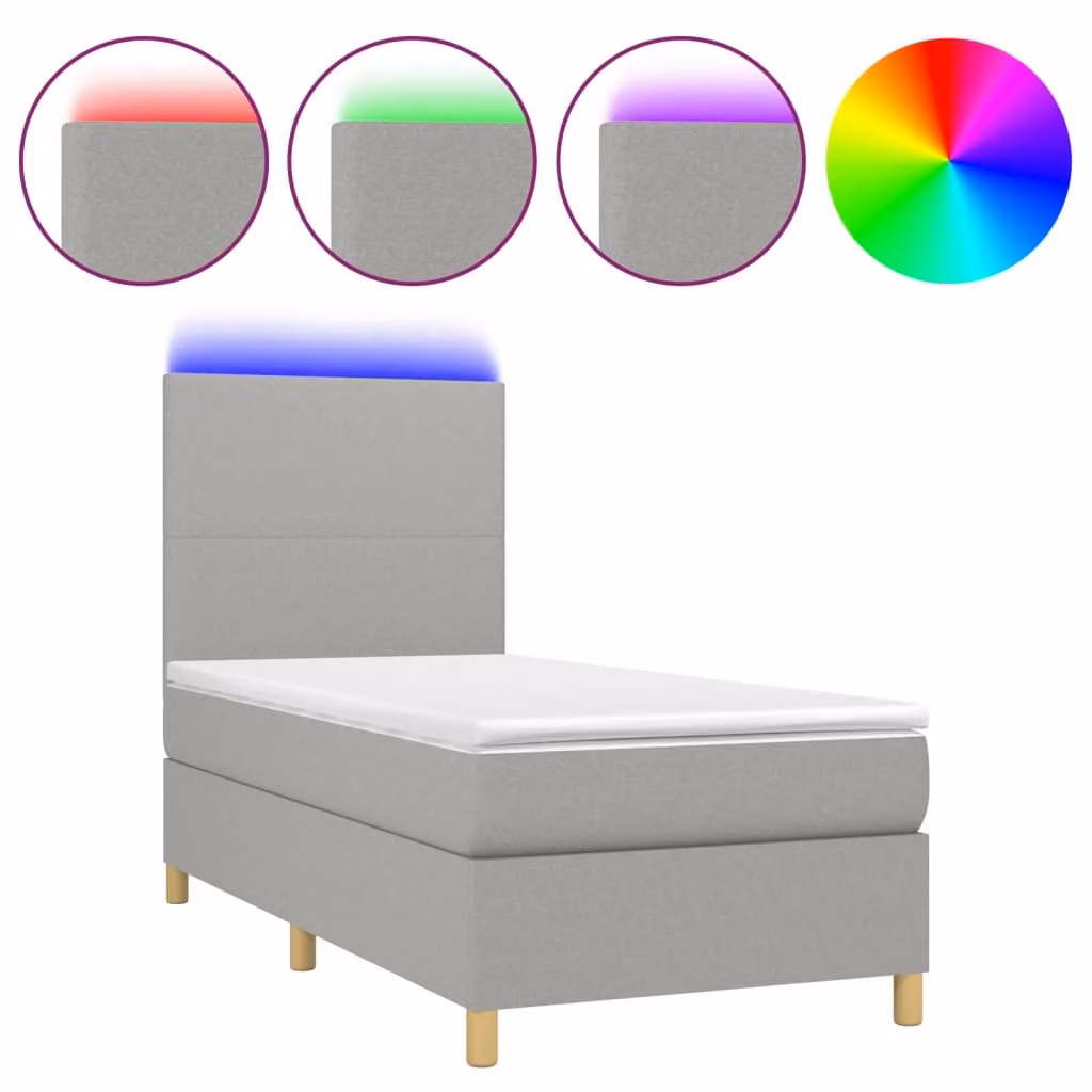 Letto a Molle Materasso e LED Grigio Chiaro 80x200 cm Tessuto