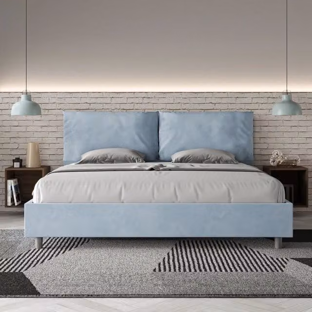 Letto matrimoniale Antea Large Ityhome con rete imbottita in microfibra azzurro L/P: 180 x 200 cm