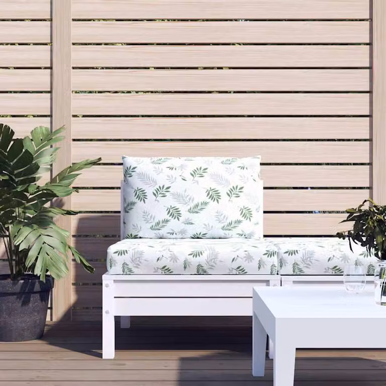 Set di 2 cuscini per pallet vidaXL con motivo a foglie in tessuto Oxford verde e bianco, impermeabili e resistenti ai raggi UV, L/P/H: 60 x 60 x 8 cm