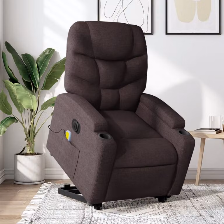 vidaXL Poltrona Alzapersona Elettrica con Massaggio in Tessuto Marrone