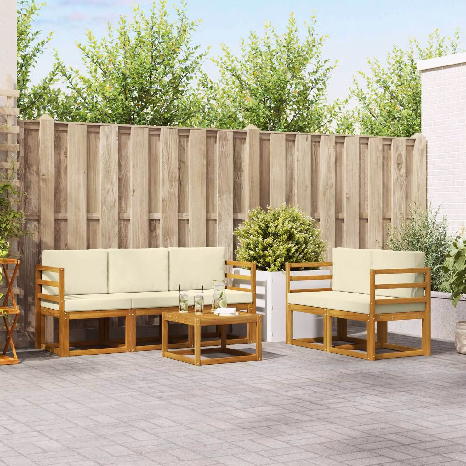 Set di divani da esterno vidaXL 6 pezzi in legno di acacia con cuscini, colore beige e marrone