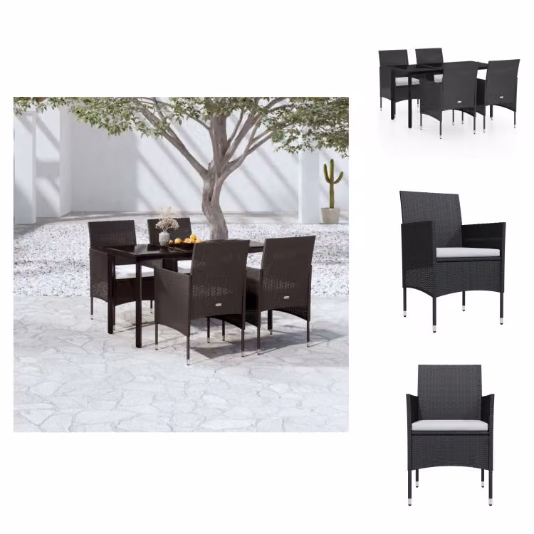 vidaXL Set da pranzo da giardino 5 pezzi con cuscini nero - Set di mobili da giardino