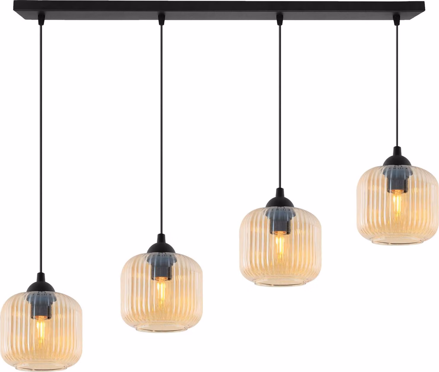 Lampada a sospensione RIFFLE Black 4 luci cilindro in vetro Ambra E27