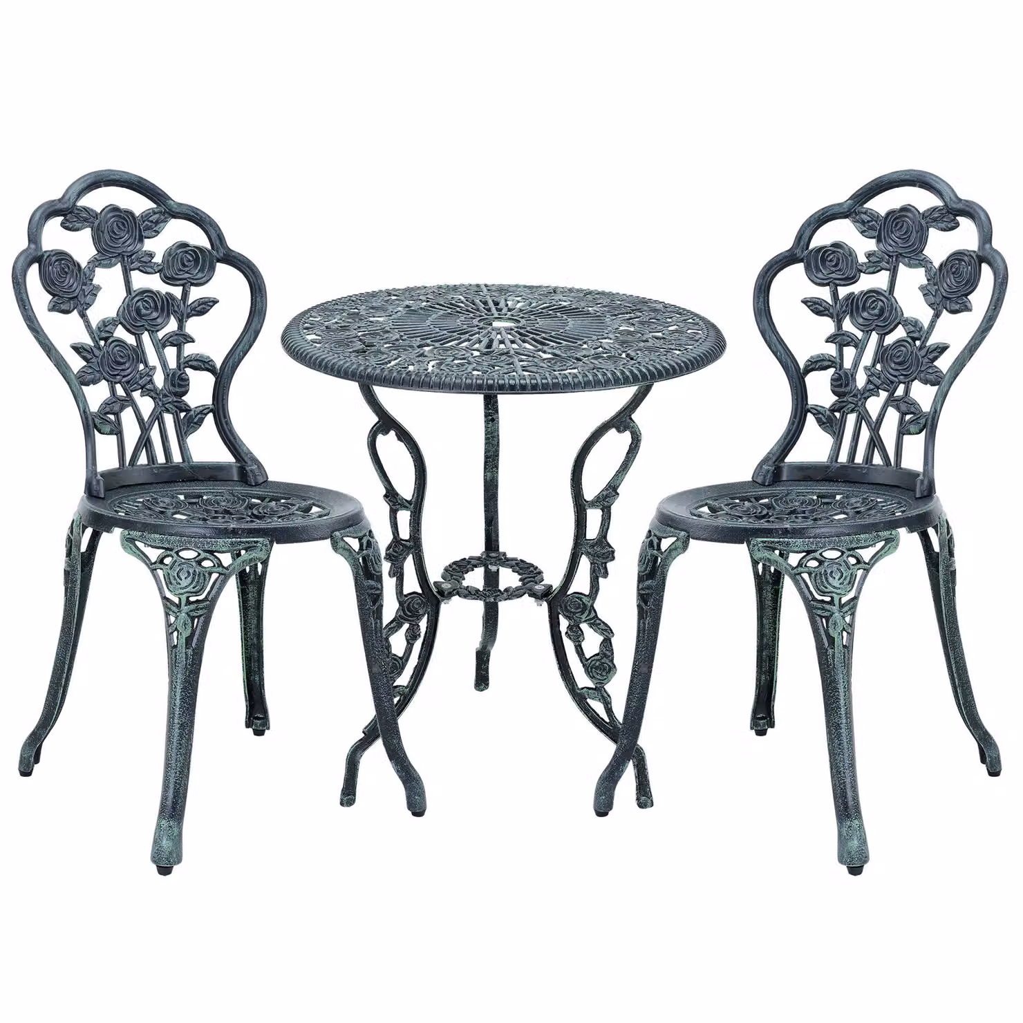 In And OutdoorMatch Set da bistrot Stanton - Set da balcone - Tavolo e 2 sedie da giardino in ghisa - Verde - Design elegante
