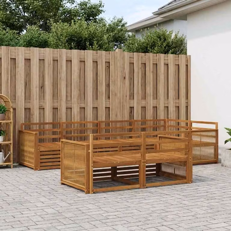 Set di divani da esterno vidaXL 7 pezzi in legno di acacia marrone con cuscini inclusi e design a L per giardino e terrazza