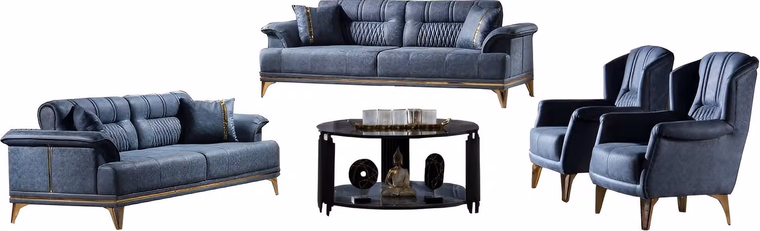 Sofagarnitur Wohnzimmer Set Sofa 3+3+1+1 Sitzer Polster Blau 4tlg Modern Möbel