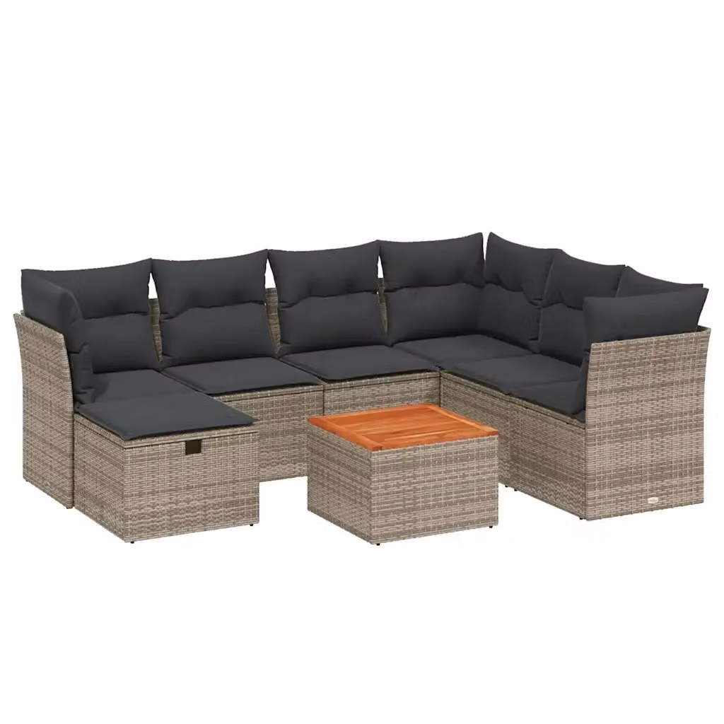 vidaXL Set Divano da Giardino 8 pz a L con Cuscini Grigio in Polyrattan e Struttura in Acciaio Verniciato a Polvere – 2