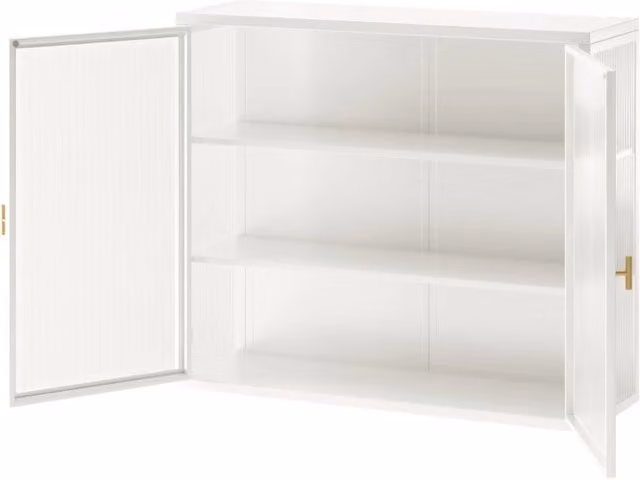 Armadio a Muro Bianco 70 cm con Vetro Chiaro e Doppia Porta, 3 Ripiani