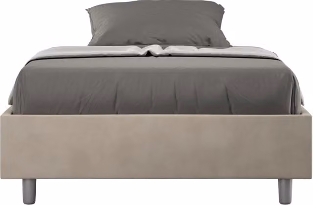 BS COM Letto una piazza e mezza con rete imbottito 110x190 microfibra sabbia