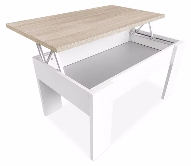 Tavolino regolabile in altezza, dimensioni 90 x 50 cm, superficie bianca, con coperchio, ideale per il soggiorno