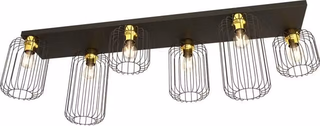 Plafoniera Minimal Industrial Njoror 6 Luci Lineari Nera E Oro
