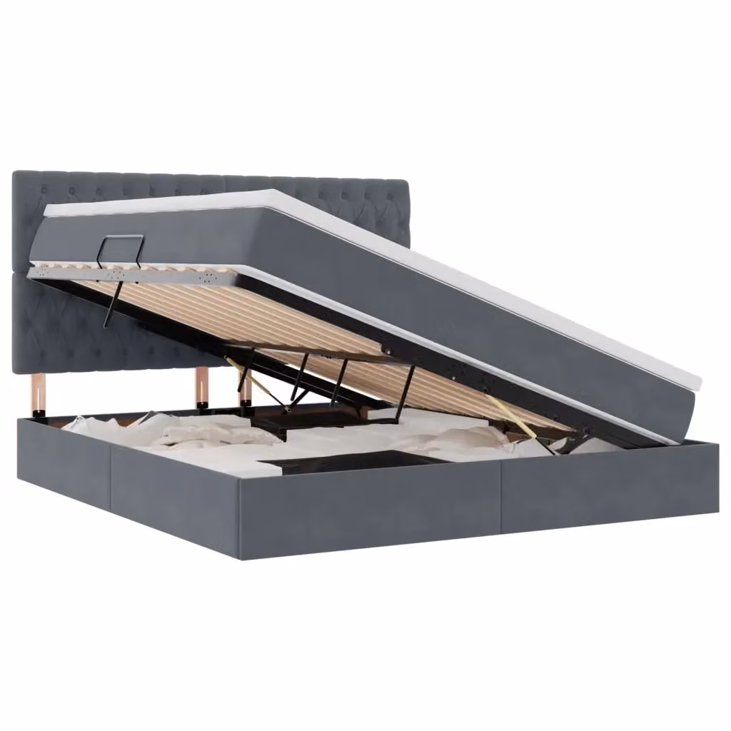 Letto con contenitore e illuminazione LED vidaXL in velluto grigio, L/P/H: 160 x 200 x 128 cm – 2