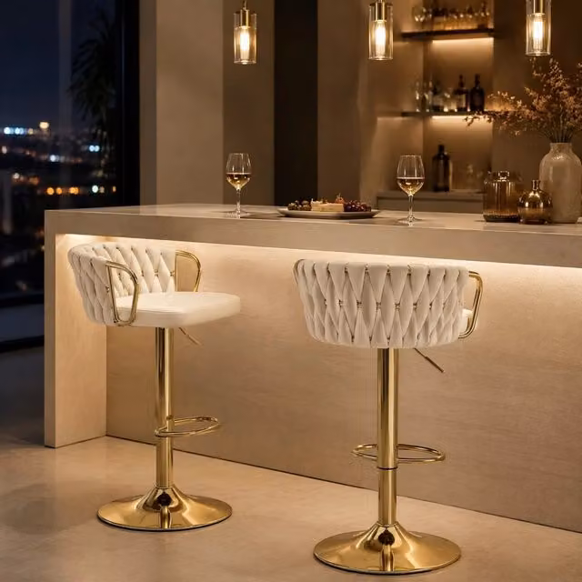 Set da 2 pezzi di sgabelli bar REDOM girevoli a 360 gradi regolabili in velluto beige, design moderno per cucina e soggiorno – 1